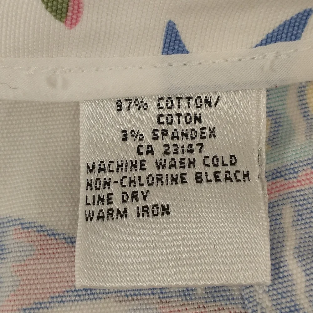 Tropical Fish in Coral Vintage 90s Cotton Pants Pastel On White w Stretch SeeMes - Picture 6 of 12